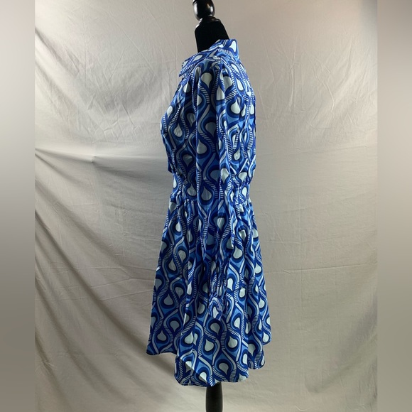 Blue and White Print Shirt Dress - Picture 8 of 9